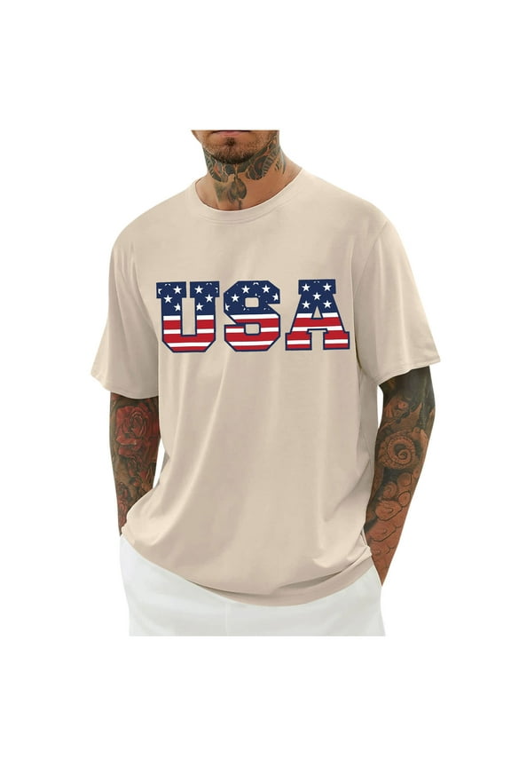 USA 4th of July Shirts for Men American Flag Short Sleeve Crew Neck Patriotic Graphic T-Shirts Independence Day Tee Tops