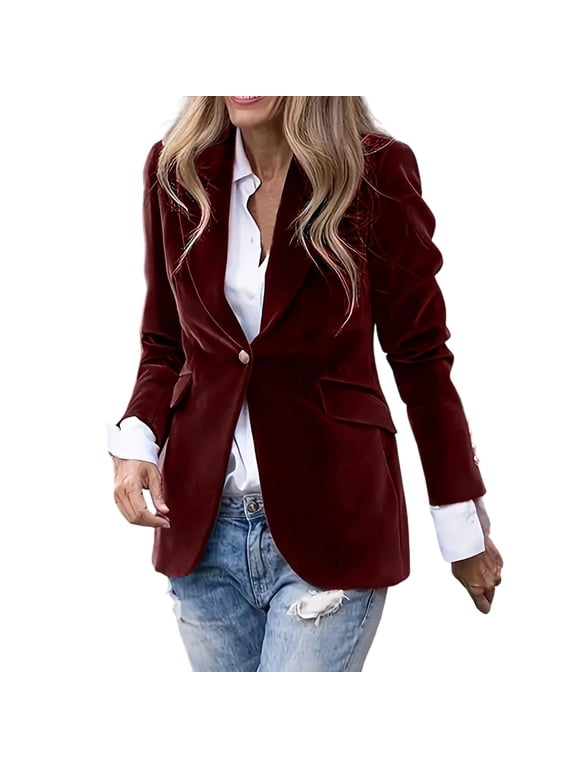 purcolt Velvet Blazers for Women Long Sleeve Notched Lapel Business Casual Dressy Suit Jackets Open Front Elegant Work Office Cardigan Top with Pockets