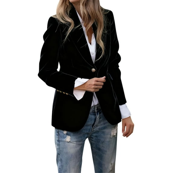 Joau Velvet Blazers for Women Long Sleeve Notched Lapel Business Casual Dressy Suit Jackets Open Front Elegant Work Office Cardigan Top with Pockets
