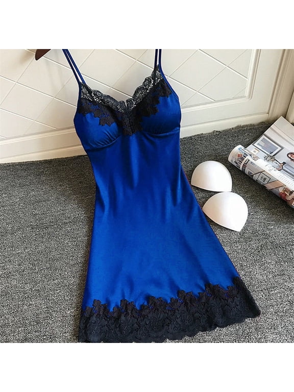 Women Satin Lace V Neck Lingerie Chemise Mini Teddy Nightgown Babydoll Sleep Dress Full Slips Sleepwear S-3XL