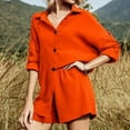 thumbnail image 1 of Joau Women's 2 Piece Linen Outfits Solid Color Casual Open Front Buttons Down Shirt and Wide Leg High Waisted Shorts with Pockets Set Streetwear, 1 of 9