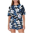 thumbnail image 1 of Joau Women's 2 Piece Lounge Sets Summer Outfits Short Sleeve Round Neck Print T Shirt and Shorts Loungewear Workout Sports Tracksuits, 1 of 5