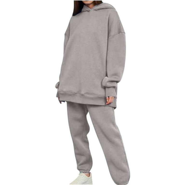 Women's Casual 2 Piece Outfits Sweatsuits Baggy Pullover Hoodie Sweatshirt  and Jogger Pants Set with Pockets