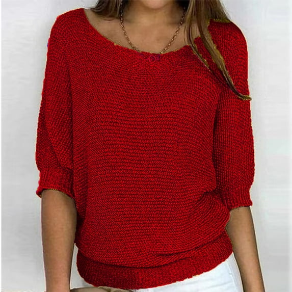 Joau Women's 3/4 Sleeve Wide Neck Knit Sweater Fall Winter Oversized Pullover Sweater Lightweight Loose Fit Jumper Tops (Available in Plus Size)