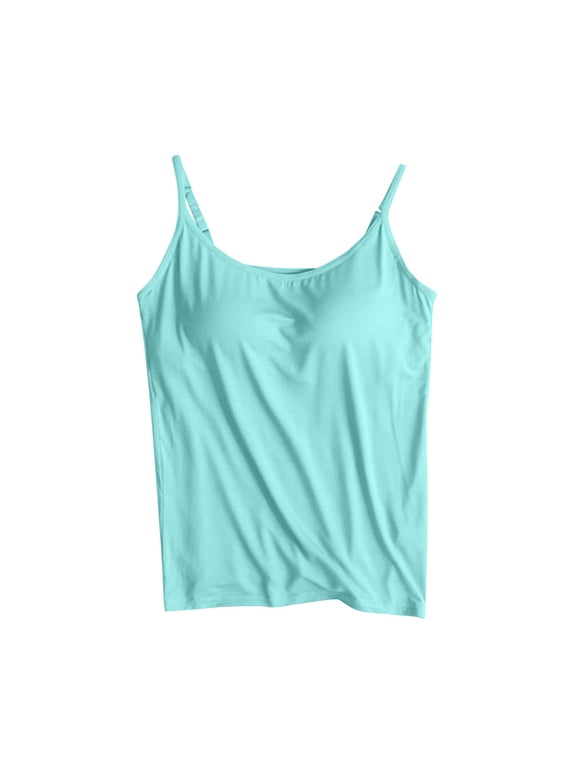 Women's Camisole with Built in Bra, Adjustable Spaghetti Strap Cami Tank Tops Basic Stretch Padded Yoga Tanks Tummy Control Camisoles Undershirts S-XXL