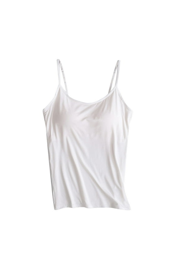 Women's Camisole with Built in Bra, Adjustable Spaghetti Strap Cami Tank Tops Basic Stretch Padded Yoga Tanks Tummy Control Camisoles Undershirts S-XXL