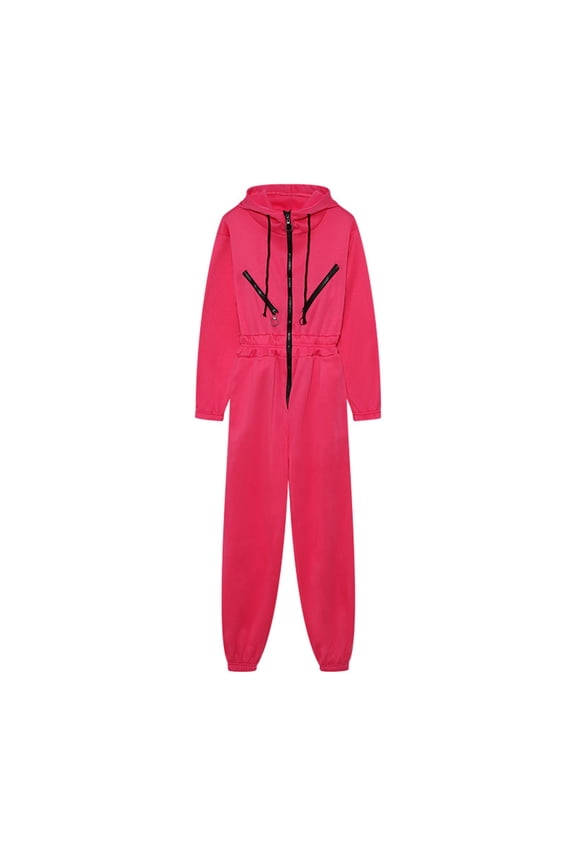 Women's Casual Hooded Jumpsuit Long Sleeve Zip-up Drawstring Waist Hoodie Romper Loose Fit One Piece Outfits Tracksuit with Pockets