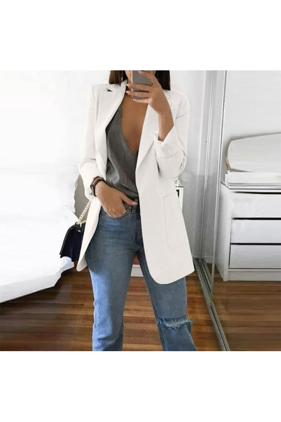 Women's Casual Lightweight Blazers Business Casual Solid Color Long Sleeve Open Front Lapel Work Office Suit Jackets with Pockets
