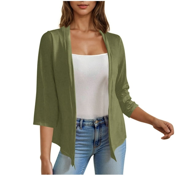 Joau Women's Casual Lightweight Open Front Cardigans 3/4 Ruffle Sleeve Button Down Sweater Cardigan Casual Soft Drape Fall Cardigan Elegant Shrugs for Women