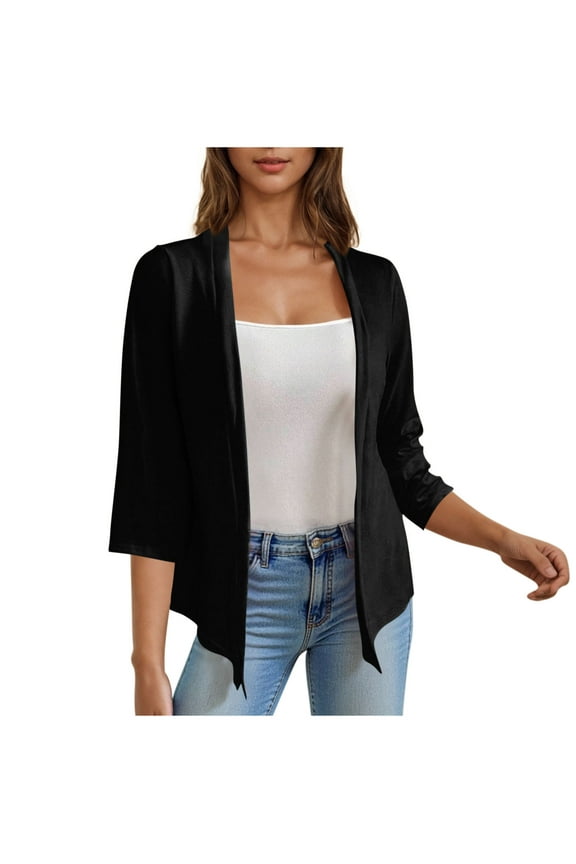 Women's Casual Lightweight Open Front Cardigans 3/4 Ruffle Sleeve Button Down Sweater Cardigan Casual Soft Drape Fall Cardigan Elegant Shrugs for Women