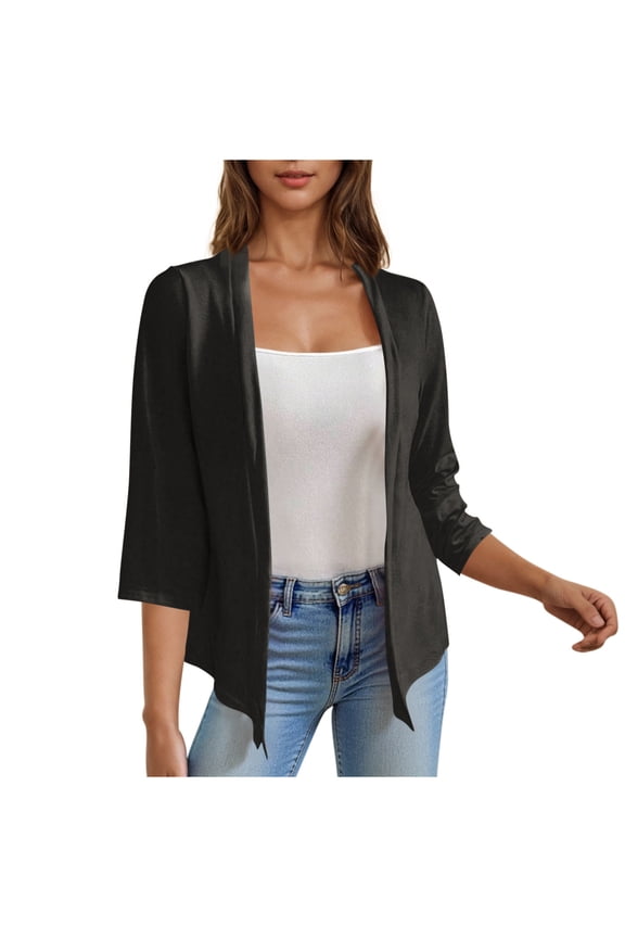 Women's Casual Lightweight Open Front Cardigans 3/4 Ruffle Sleeve Button Down Sweater Cardigan Casual Soft Drape Fall Cardigan Elegant Shrugs for Women