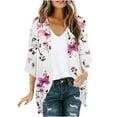 thumbnail image 1 of Joau Women's Chiffon Kimono Cardigan Floral Print Puff Sleeve Lightweight Draped Open Front Summer Beach Cover Up Casual Blouse Tops, 1 of 5