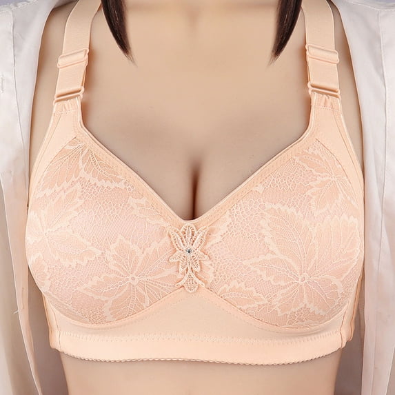 Joau Women's Comfort Wire Free Bras Floral Lace Lightly Lined Breathable Brassiere Push Up Bra Full-Coverage Bralettes Shaping Lingerie Adjustable Everyday Underwear