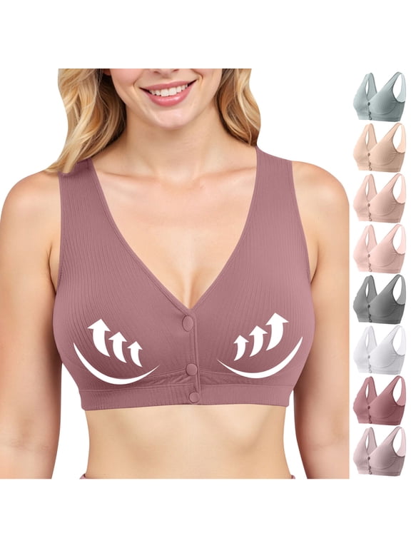 Women's Front Closure Post Surgery Bra Comfort Seamless V-Neck Wireless Bralettes Surgical Recovery Everyday Sleeping Bras Mastectomy Bra