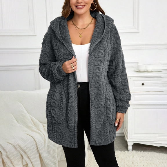 Joau Women's Fuzzy Fleece Open Front Hooded Cardigans Soft Warm Plush Long Jackets Winter Coats Oversized Sweaters Outerwear with Pockets