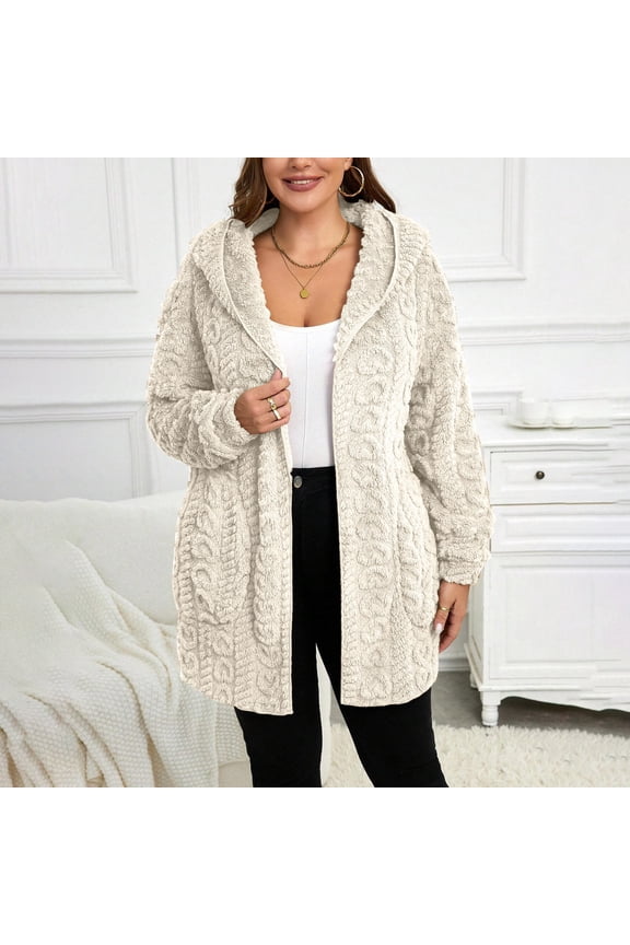Women's Fuzzy Fleece Open Front Hooded Cardigans Soft Warm Plush Long Jackets Winter Coats Oversized Sweaters Outerwear with Pockets
