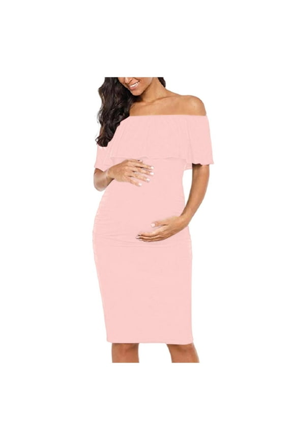 Women's Maternity Bodycon Dress Side Ruched Summer Short Sleeve Round Neck Dress Pregnancy Clothes for Casual Wear or Baby Shower