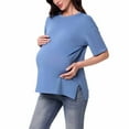 thumbnail image 1 of Joau Women's Maternity Summer T Shirt Short Sleeve Hidden Zipper Nursing Tops for Breastfeeding Side Split Pregnancy Tops Mama Clothes S-XXL, 1 of 9
