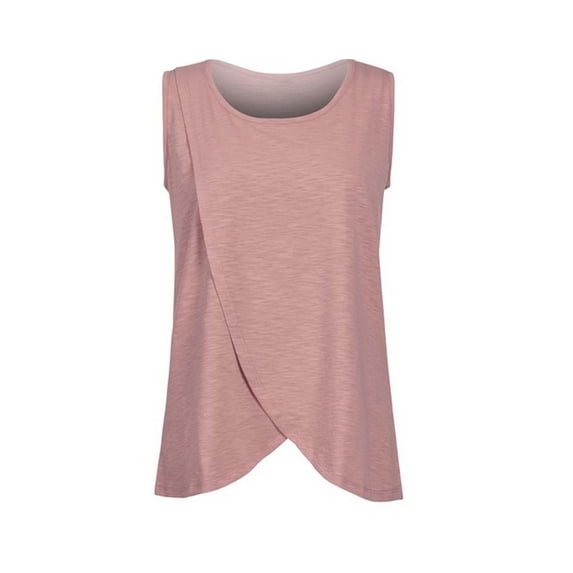 Joau Women's Maternity Tank Top Sleeveless Double Layers Round Neck Summer Breastfeeding Nursing T Shirt Casual Pregnancy Clothes