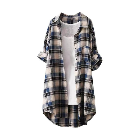 Joau Women's Plaid Hooded Shirt Jackets with Pockets Casual Long Sleeve Zip Up Hoodie Blouse Tunic Top Winter Fall Warm Coat Outerwear