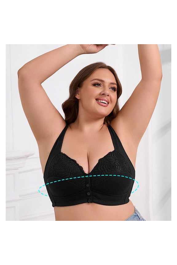 Women's Plus Size Front-Close Wireless Bra Full Coverage Comfort Post Surgery Compression Support Everyday Bra Back Smoothing No Underwire Bralettes for Large Bust