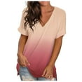 thumbnail image 1 of Joau Women's Plus Size Gradient Color Tops Short Sleeve V-Neckline T-Shirt Printing Casual Loose Summer T Shirt for Girls Ladies Women, 1 of 7