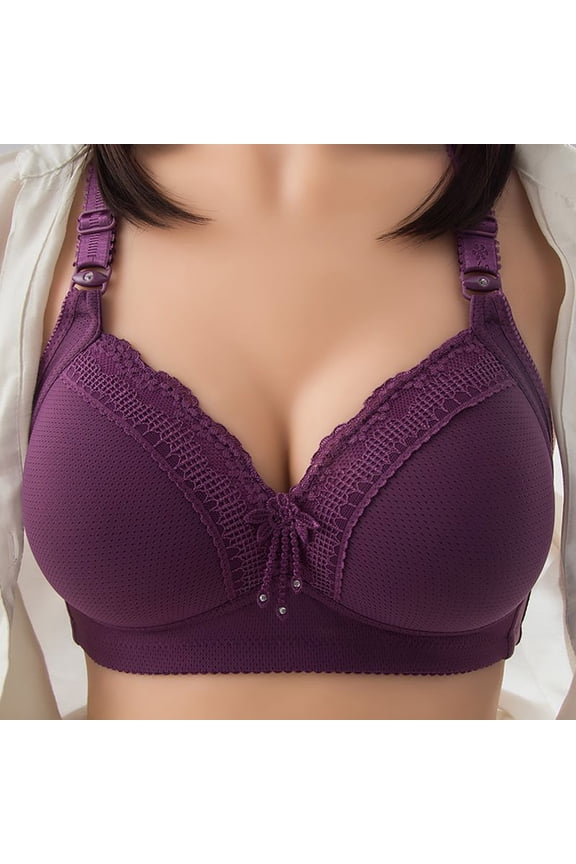 Women's Push Up Everyday Bras Comfortable Wireless Bra Floral Lace V Neck Bralettes Smoothing T-Shirt Bra Full-Coverage Brassiere Lightly Lined Wire Free Basic Bras