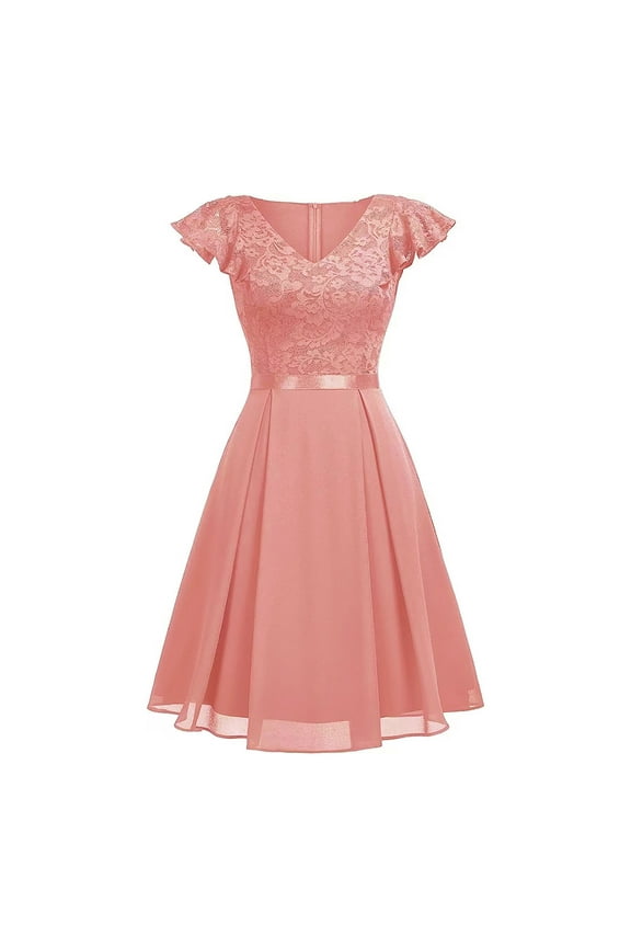 Women's Retro Floral Lace Cocktail Dress V Neck A Line Swing Bridesmaid Midi Dress Vintage Elegant Wedding Guest Dress Homecoming Dresses