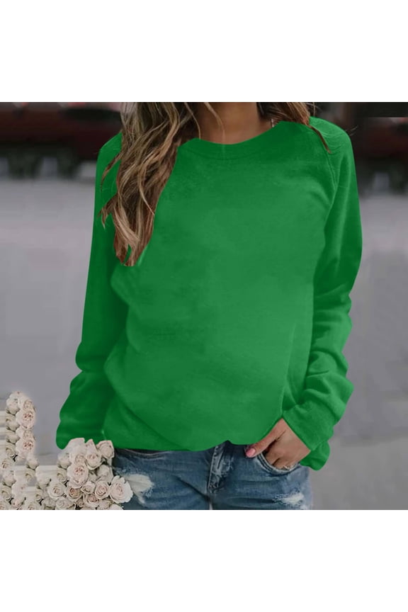 Women's Solid Color Sweatshirts Casual Long Sleeve Crewneck Lightweight Tunic Tops Shirts Loose Fit Fall Pullovers