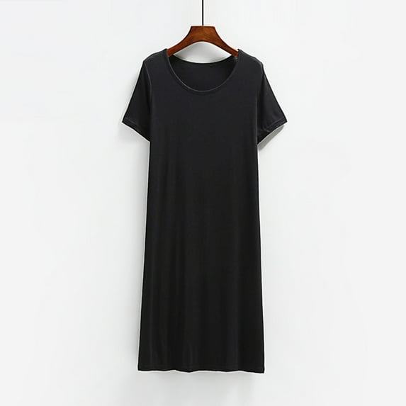 Joau Women's Solid Nightgown Cotton Comfy Short Sleeve Sleepwear Wide Strap Crewneck Sleepshirts Loose Soft Pajama Sleep Dress S-XL