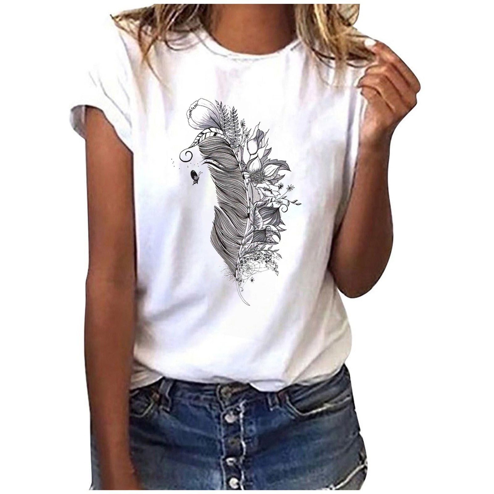 JDEFEG Summer Tee Shirts Women Shirt for Women Easter Printing O Neck  Outdoor Fashion Shirt Tops Blank Shirts for Heat Transfer Polyester Grey S  