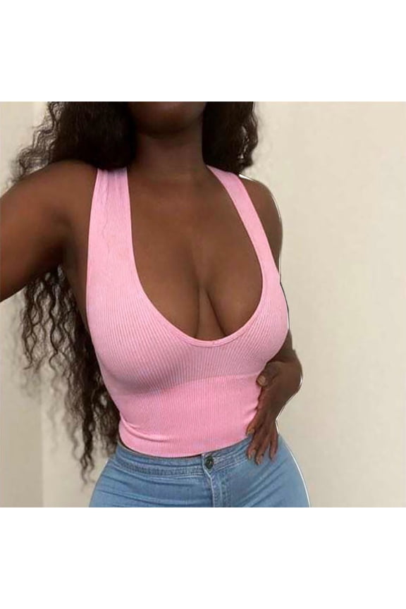 Women's Tank Tops Ribbed Seamless Yoga Crop Tops Spoon Neck Basic Racerback Rib-Knit Solid Workout Exercise Crop Tank Tops
