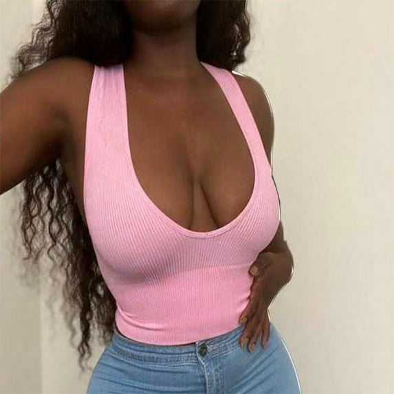 Joau Women's Tank Tops Ribbed Seamless Yoga Crop Tops Spoon Neck Basic Racerback Rib-Knit Solid Workout Exercise Crop Tank Tops