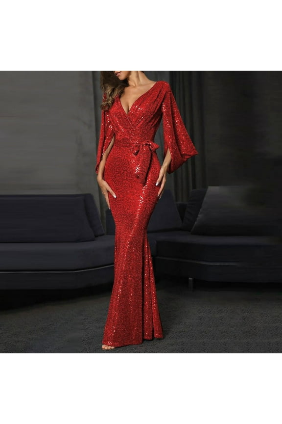 Women's V Neck Bodycon Sparkly Glitter Sequin Dress Wedding Guest Dresses Formal Long Dresses Evening Prom Gowns Cocktail Dresses