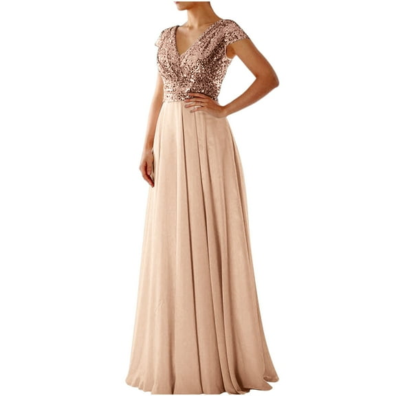 purcolt Women's V Neck Sparkly Glitter Sequin Chiffon Maxi Dresses Formal Gowns Wedding Guest Dresses Evening Party Cocktail Dress