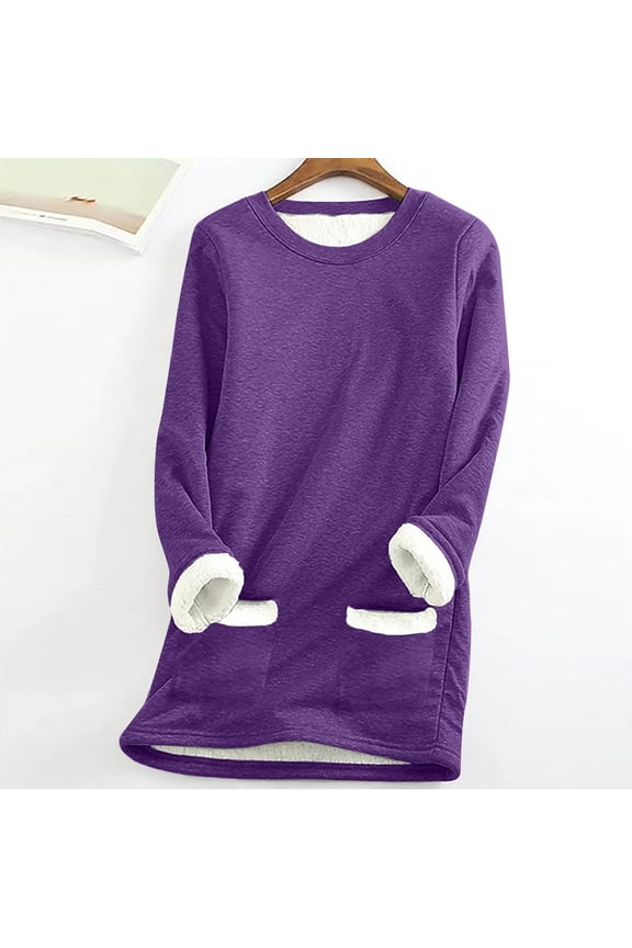 Women's Winter Warm Soft Fleece Lined Plush Crewneck Sweatshirt Loungewear Casual Long Sleeve Thermal Pullover Sweater Tunic Tops for Leggings