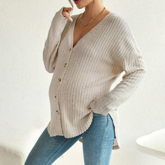 Joau Womens Oversized Cardigan Sweaters Open Front Long Sleeve Button Up Soft Ribbed Knit Sweaters Fall Winter Outwear Coats Maternity Clothes