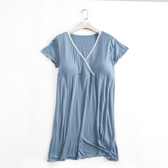 Joau Womens 3 in 1 Labor/Delivery/Hospital Gown Short Sleeve V Neck Maternity Dress for Breastfeeding Nursing Nightgown Sleepwear Pregnant Postpartum Clothes