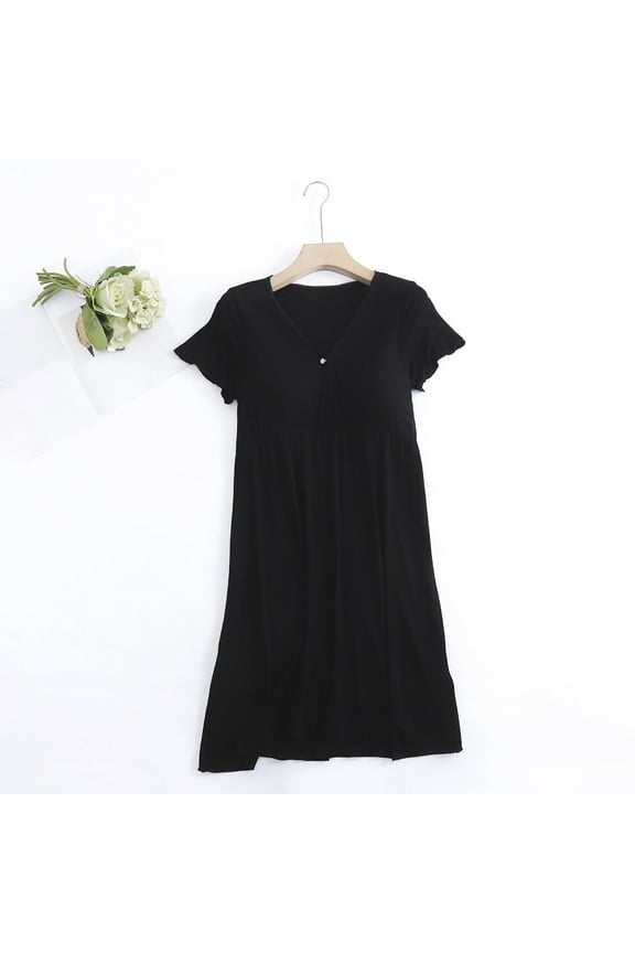 Womens 3 in 1 Labor/Delivery/Hospital Gown Short Sleeve V Neck Maternity Dress for Breastfeeding Nursing Nightgown Sleepwear Pregnant Postpartum Clothes