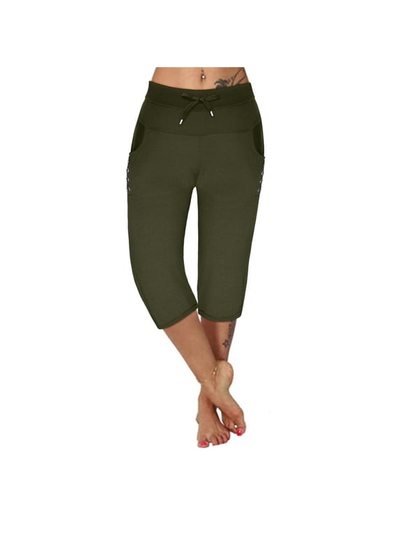 Womens Capri Yoga Pants Casual Lightweight Comfy Workout Athletic Capris Activewear Joggers Sweatpants with Pockets(Available in Plus Size)