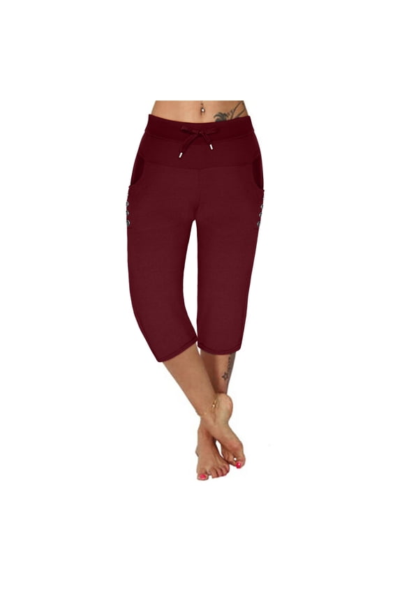 Womens Capri Yoga Pants Casual Lightweight Comfy Workout Athletic Capris Activewear Joggers Sweatpants with Pockets(Available in Plus Size)
