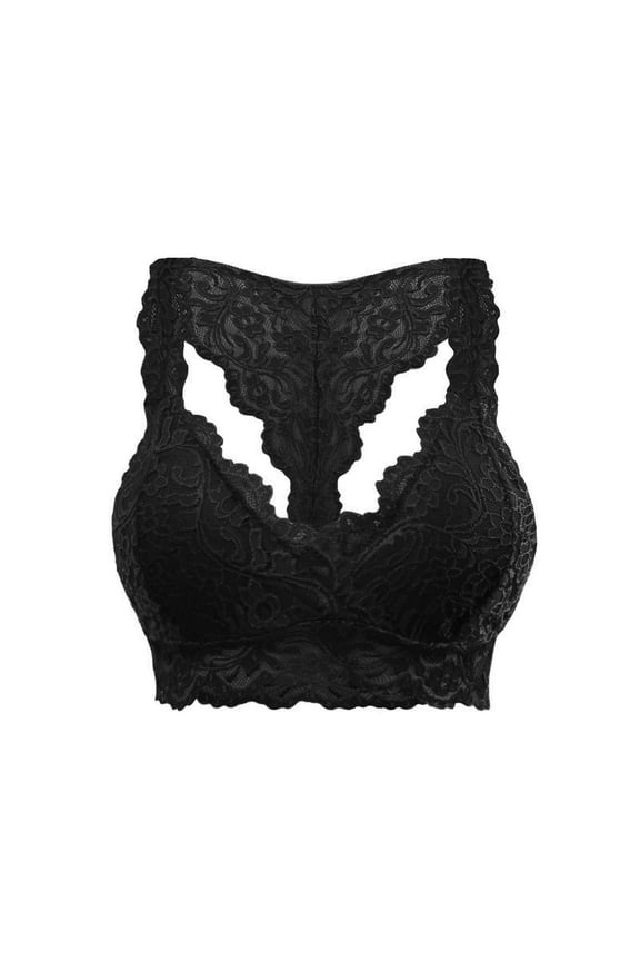 Womens Floral Lace Racerback Bralettes Padded Breathable Seamless Full-Coverage Wirefree Lingerie Lightly Lined Comfort Bra for Yoga Fitness Running