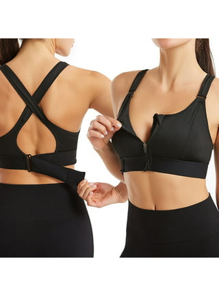 Zipper in Front Sports Bra for Women, Criss-Cross Back Padded Strappy  Sports Bras Back Support Workout Top 