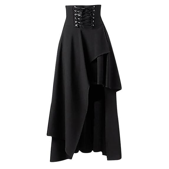 Joau Womens Halloween Lace Up High Waist Maxi Skirt Fall Winter Steampunk Gothic Long Skirts A-line Stretchy Flared Casual Irregular Skater Skirt