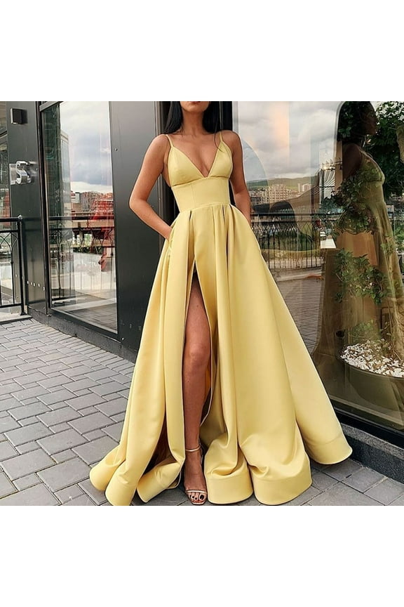 Womens High Split Sleeveless Spaghetti Strap Elegant Maxi Long Dress Prom Gowns for Women Formal Evening Party Cocktail Dresses Bridesmaid Wedding Guest Dress