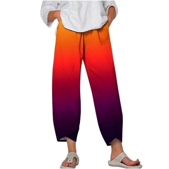 Joau Womens Plus Size Capri Pants Summer Casual Cotton Linen Loose Fit Wide Leg Harem Pants Comfy Joggers Tapered Pants with Pockets