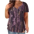 thumbnail image 1 of Horkkom Womens Plus Size Tops Casual Print Short Sleeve V-Neck with Button Loose Tops T-Shirt Blouse, 1 of 6