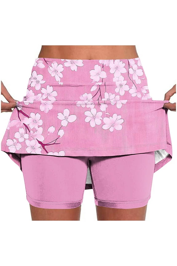 Womens Tennis Skirt with Built-in Shorts High Waisted Breathable Quick Drying Double Layer Anti Exposure Athletic Fitness Badminton Golf Skorts