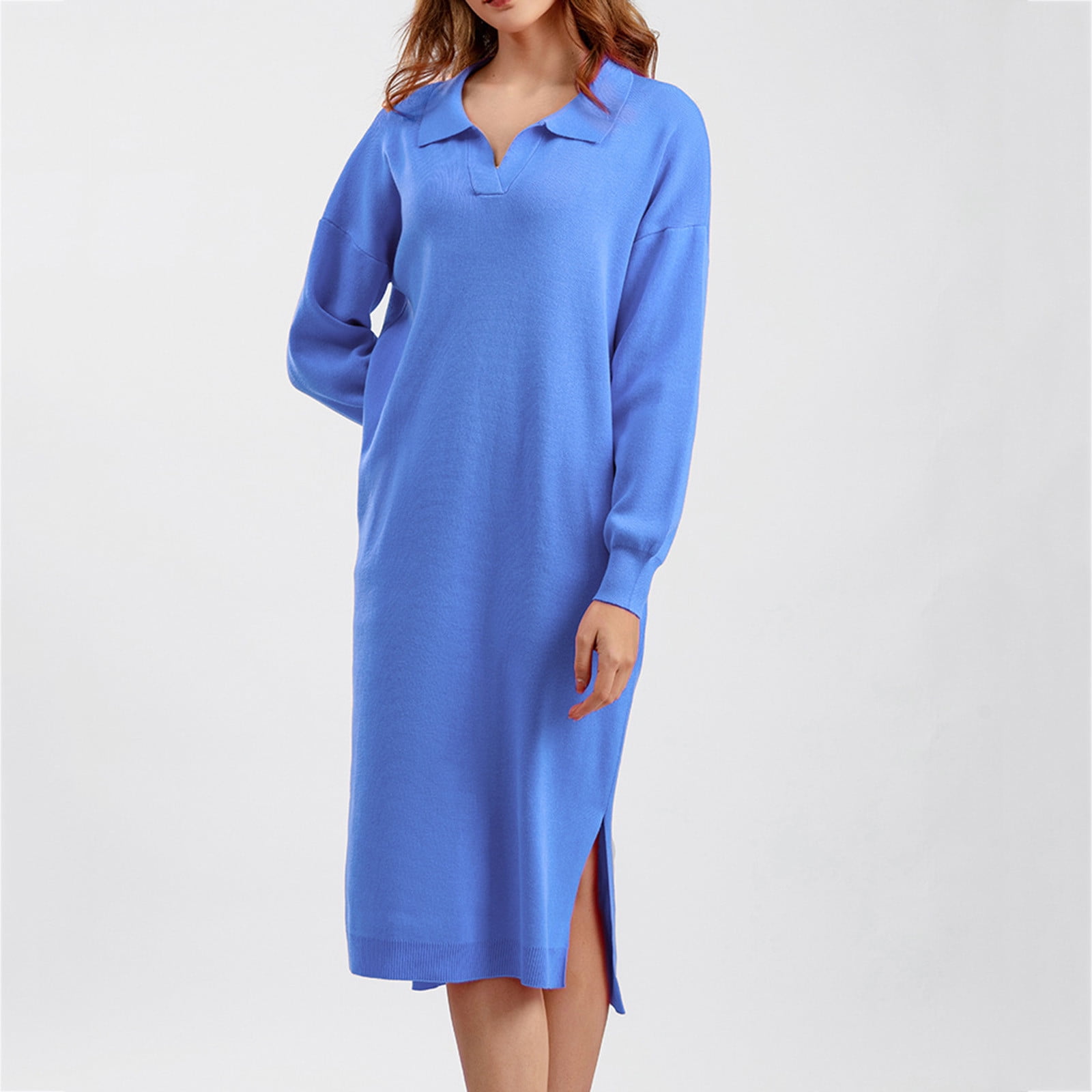 Casual Striped Split Joint Turndown Collar Straight Dresses Casual Striped Split Joint Turndown Collar Straight Dresses