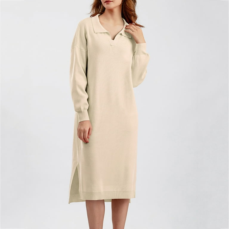 Casual Solid Turndown Collar A Line Dresses Casual Solid Turndown Collar A Line Dresses